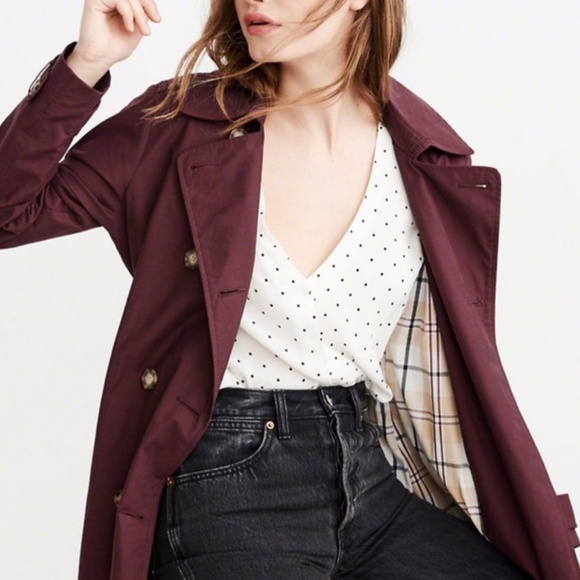 Abercrombie and Fitch Maroon Trench Coat Size Small - Picture 2 of 5